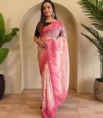 Pink viscose embroidered saree