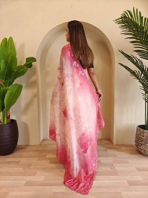 Pink viscose embroidered saree 2
