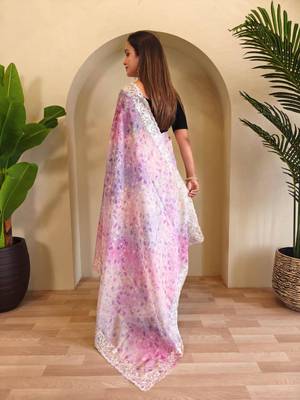 Light purple viscose embroidered saree 2