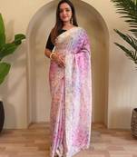 Light purple viscose embroidered saree