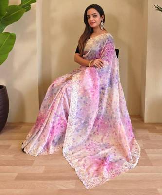 Light purple viscose embroidered saree 3