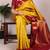 Yellow printed poly cotton saree with red zari border