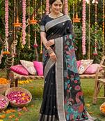 Black color beautiful linen cotton graceful ethnic saree