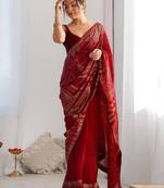 Red georgette saree with contemporary linear sequin embroidery