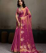 Magenta color tissue silk fabric woven designer partywear saree