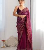 Purple georgette saree with contemporary linear sequin embroidery