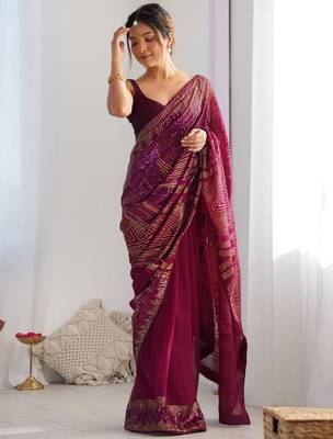 Purple georgette saree with contemporary linear sequin embroidery 3