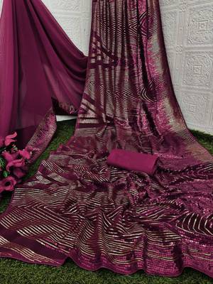 Purple georgette saree with contemporary linear sequin embroidery 5