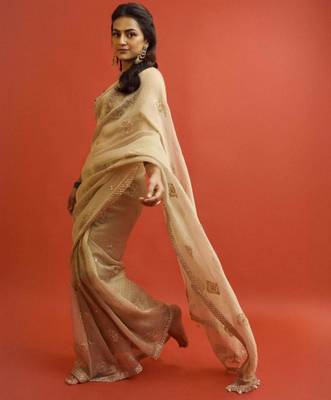 Gold embroidered saree with delicate zari work 1