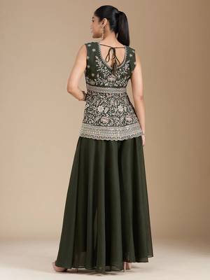 Mehendi color star georgette party wear peplum sharara set 3