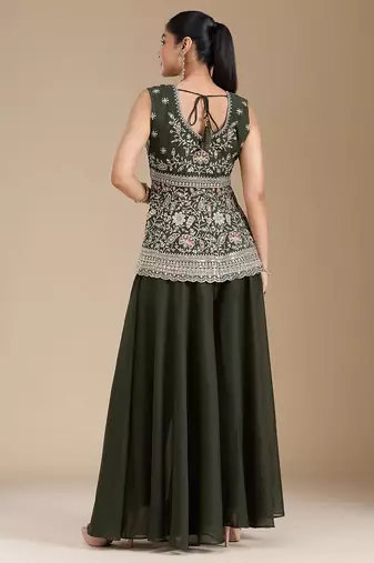 Mehendi color star georgette party wear designer peplum sharara set
