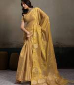 Beige color tissue silk fabric woven designer partywear saree