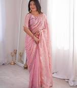 Pink embroidered silk blend saree