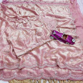 Pink embroidered silk blend saree 3