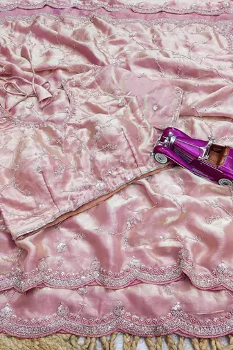Pink embroidered silk blend saree