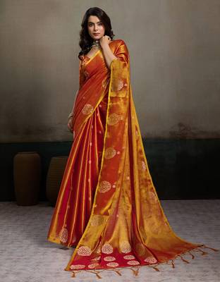 Orange tissue silk blend woven partywear saree 1