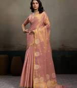 Pink color tissue silk fabric woven designer partywear saree