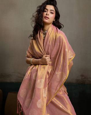 Pink tissue silk blend woven partywear saree 3