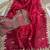 Red silk blend saree with scalloped zari border and striped blouse