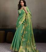 Green color tissue silk fabric woven designer partywear saree