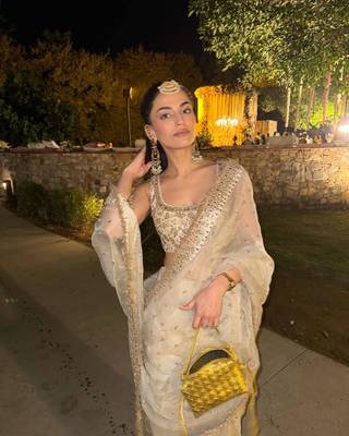 Cream embroidered saree with gold sequins-work 4