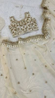 Cream embroidered saree with gold sequins-work 5