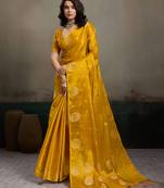 Mustard color tissue silk fabric woven designer partywear saree