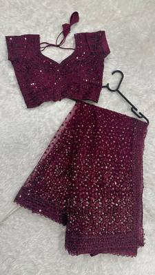 Wine embroidered net saree  with sequins work 5