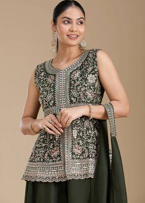 Mehendi color star georgette party wear peplum sharara set 4
