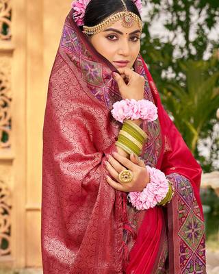 Red woven soft silk blend ethnic party looks 2