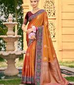 Rust color woven designer soft silk fabric for ethnic party looks