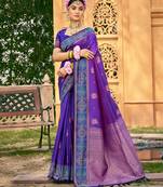 Purple color woven designer soft silk fabric for ethnic party looks