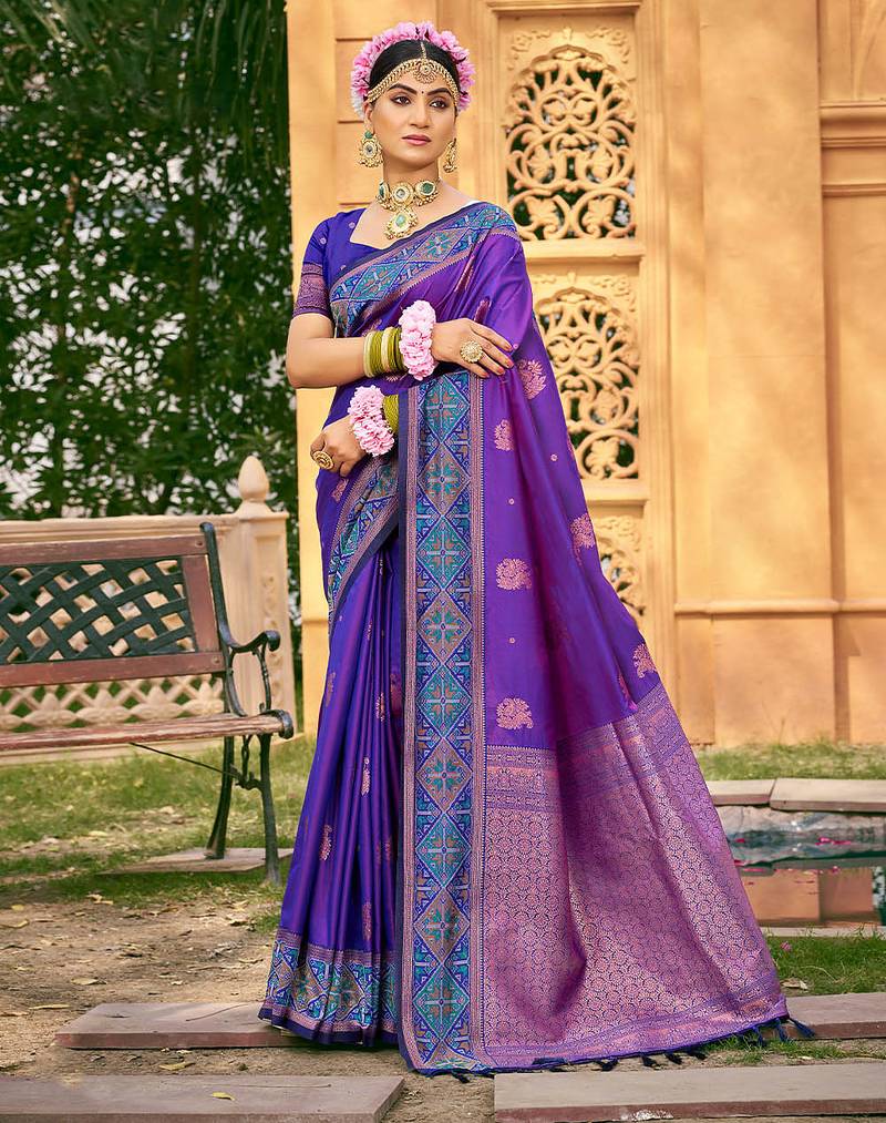 Purple color woven designer soft silk fabric for ethnic party looks