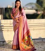 Pink color paithani silk fabric woven designer saree