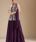 Wine color star georgette party wear designer peplum sharara set