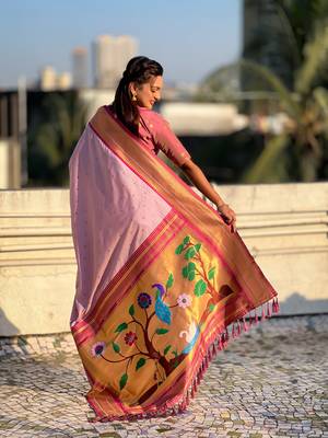 Pink paithani silk blend woven saree 2