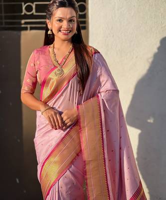 Pink paithani silk blend woven saree 3