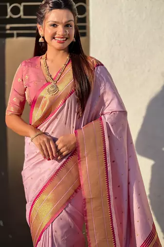 Pink paithani silk blend woven saree