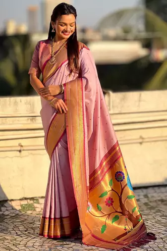 Pink paithani silk blend woven saree