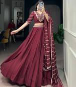 Elegant Maroon Party Wear Rangoli Silk Lehenga with Thread & Sequins Work
