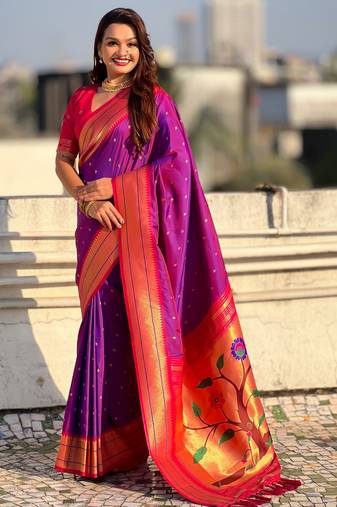 Purple color paithani silk fabric woven designer saree