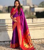 Purple color paithani silk fabric woven designer saree