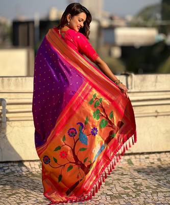 Purple paithani silk blend woven saree 2