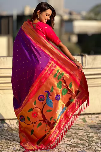 Purple paithani silk blend woven saree