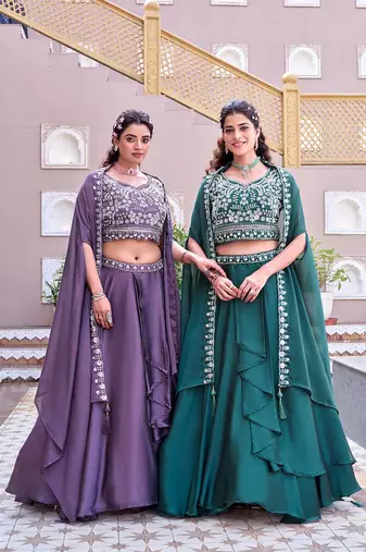 Emerald Green Rangoli Silk Lehenga with Heavy Moti, Beads & Sequins Embroidery