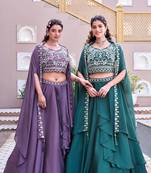 Emerald Green Rangoli Silk Lehenga with Heavy Moti, Beads & Sequins Embroidery