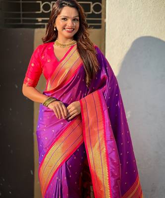 Purple paithani silk blend woven saree 3