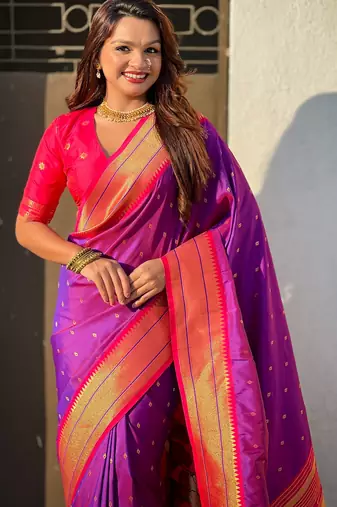 Purple paithani silk blend woven saree
