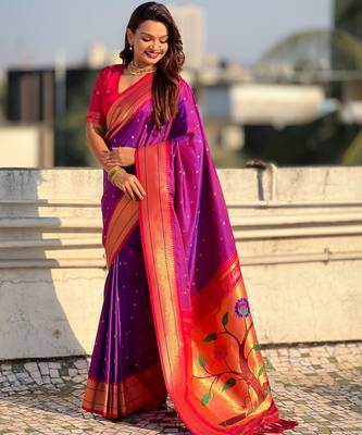 Purple paithani silk blend woven saree 4