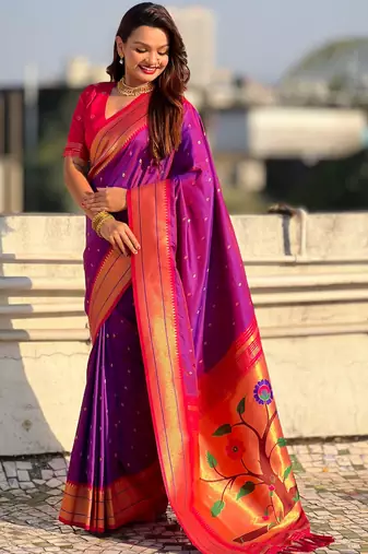 Purple paithani silk blend woven saree